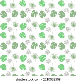 Pattern of green tropical leaves and lotus.
