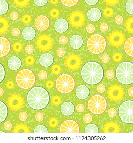 pattern with green water with oranges and limes. Can be used for baby t-shirt print, fashion print design, kids wear, baby shower celebration greeting CARD