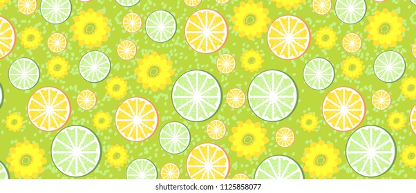 pattern with green water with oranges and limes. Can be used for baby t-shirt print, fashion print design, kids wear, baby shower celebration greeting CARD