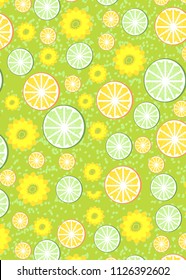 pattern with green water with oranges and limes. Can be used for baby t-shirt print, fashion print design, kids wear, baby shower celebration greeting CARD