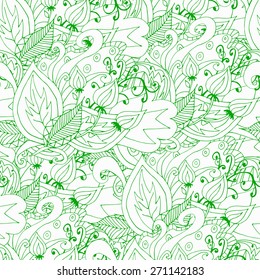 Pattern green and white doodle with seamless pattern in swatch panel.