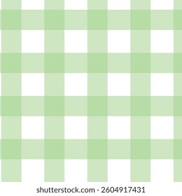 
The pattern is a green and white plaid, characterized by evenly spaced horizontal and vertical lines forming squares. 