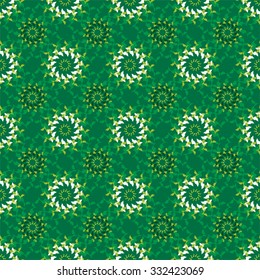 Pattern of green and white spiky floral circles on a dark green background