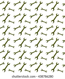 Pattern of green wrenches. Different sizes. Seamless pattern. On a white background. Vector Illustration