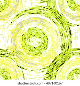 Pattern of green yellow circles. Green yellow pattern with circles brushstrokes. The pattern of interwoven circles. Vector seamless.