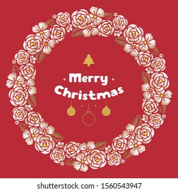 Pattern of greeting card merry christmas and happy new year, with border of flower frame style. Vector