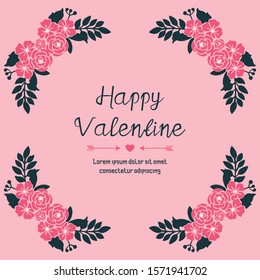 Pattern greeting card valentine day, with beautiful leaf flower frame motif. Vector