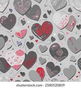 Pattern with grey hearts on a grey background for Valentine's Day or other romantic theme