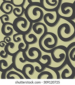 Pattern with grey stylish spiral curls. Vector repeating texture