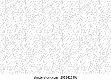 Pattern with grey wavy lines and scrolls on white background. Vector seamless floral pattern. Trendy Decorative lattice. Trendy design for textile, fabric and wallpaper.