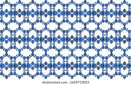 pattern of grid, Seamless Thai traditional hexagon diamond flower pattern in blue and white colors, two tone blue diamond grid block repeat pattern, replete image, design for fabric printing