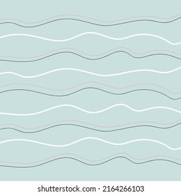 Pattern groovy trippy. Different curved lines on light blue background. 70s vibes background. Hand drawn vector illustration in flat style.