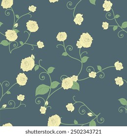 Patrón de un grupo de rosas blancas sobre un fondo azul oscuro. estilo bohemio Da una sensación clásica y vintage.