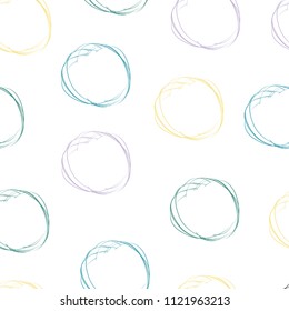 Pattern with grunge hand painted circles. Hand drawn round shapes background.