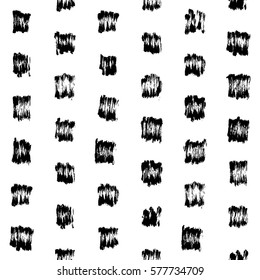 Pattern grunge hand-drawing with a dry brush in black ink made of geometric shapes, strokes. Seamless vector that can be used for printing onto fabric, paper printing, backgrounds in graphic design