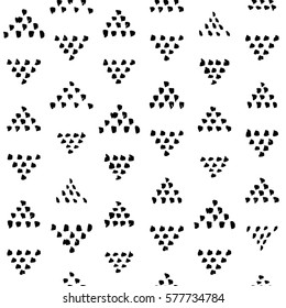 Pattern grunge hand-drawing with a dry brush in black ink made of geometric shapes, strokes. Seamless vector that can be used for printing onto fabric, paper printing, backgrounds in graphic design
