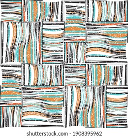 pattern with grunge horizontal and vertical twist hand made colored lines