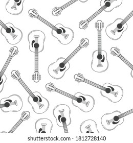 Pattern with guitars in line art set differently for background and wallpapers - for musical projects with elegant design.