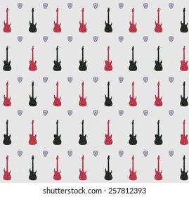 Pattern with guitars on a grey  background, vector illustration