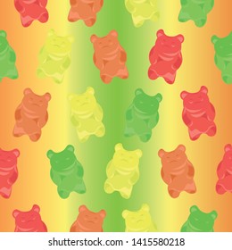 Pattern gummy bears on a colorful bright background. Children's, summer design.
