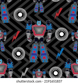 pattern for guys with robots, geometric elements and lightning