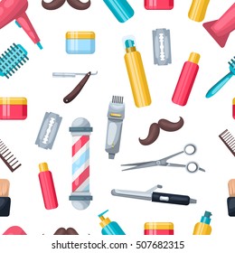 Pattern with hair dressing and beauty salon isolated professional tool colorful symbols and cartoon style accessories vector illustration