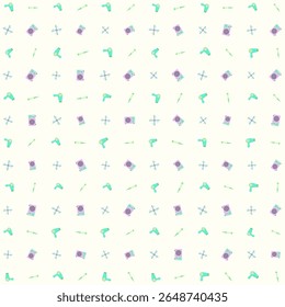 Pattern hair dryer, thermometer, fan and AC with cute colors, seamless vector, weather theme. Design Vector