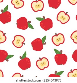 A pattern of half apples on a white background.