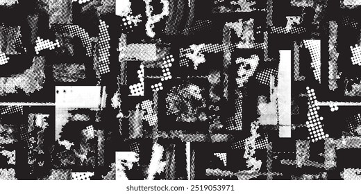 Pattern with halftone dots. Cyber punk seamless dotted pattern  .Futuristic  background . Pattern with various halftone dots elements .Endless dot pattern texture. Halftone effect .Vector