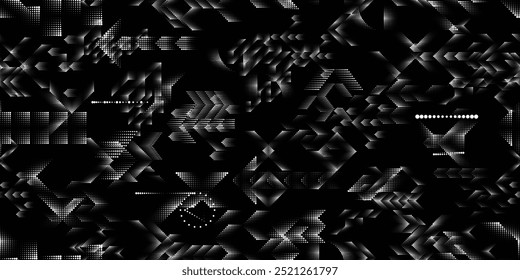 Pattern with halftone dots. Cyber punk seamless dotted pattern  .Futuristic  background . Pattern with various halftone dots elements .Endless dot pattern texture. Halftone effect .Vector