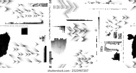Pattern with halftone dots. Cyber punk seamless dotted pattern  .Futuristic  background . Pattern with various halftone dots elements .Endless dot pattern texture. Halftone effect .Vector