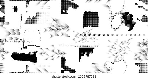 Pattern with halftone dots. Cyber punk seamless dotted pattern  .Futuristic  background . Pattern with various halftone dots elements .Endless dot pattern texture. Halftone effect .Vector