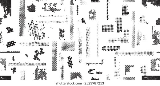 Pattern with halftone dots. Cyber punk seamless dotted pattern  .Futuristic  background . Pattern with various halftone dots elements .Endless dot pattern texture. Halftone effect .Vector