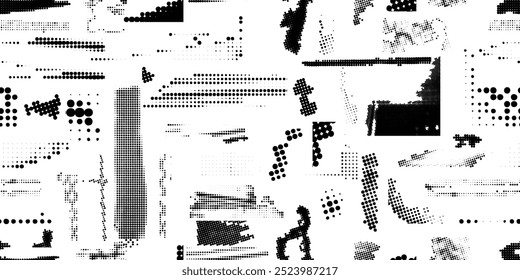 Patrón con puntos de medio tono. Patrón punteado inconsútil del punk cibernético. Fondo futurista. Patrón con varios Elementos de puntos de medio tono. Textura de patrón de puntos sin fin. Efecto semitono .Vector