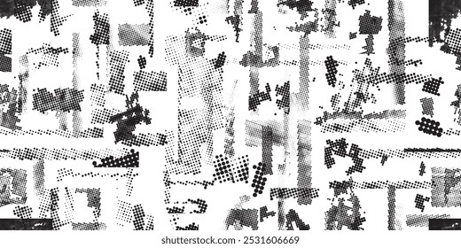 Pattern with halftone dots. Cyber punk seamless dotted pattern  .Futuristic  background . Pattern with various halftone dots elements .Endless dot pattern texture. Halftone effect .Vector