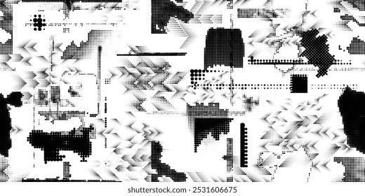 Pattern with halftone dots. Cyber punk seamless dotted pattern  .Futuristic  background . Pattern with various halftone dots elements .Endless dot pattern texture. Halftone effect .Vector