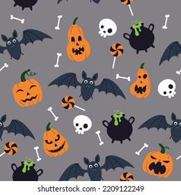 Pattern for Halloween. Background for clothing, decor, packaging with drawings for Halloween.