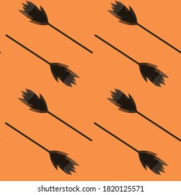 Pattern. Halloween. Background. 
Halloween festive seamless. 
witch's broom