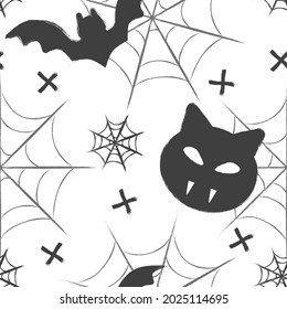 Pattern Halloween Cat Web Bat