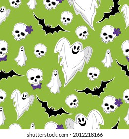 pattern halloween colored bright spectacular with skulls and cobwebs 