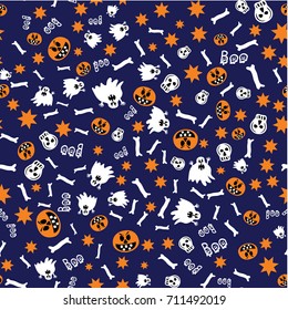Pattern for Halloween, ghosts, skulls, bones, pumpkins, textile, wrapping paper