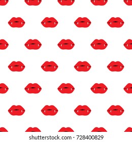 Pattern Halloween red lips with fangs on white background