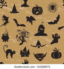 Pattern Halloween skull, pumpkin, Ghost, bat and vampire. Vector illustration.
