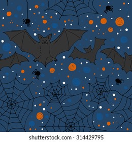 Pattern Halloween vector. Spiders and cobwebs, bats. Decorating for the holidays, autumn decor, children's drawing, scribble, color ornament