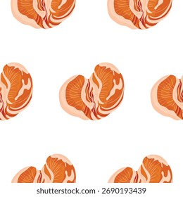 pattern with halves of peeled mandarin with whole segments on a white background, for design, branding or packaging
