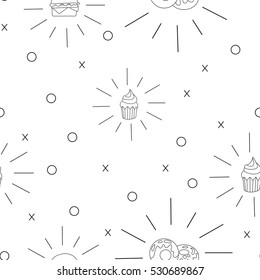 Pattern Hamburger, Cupcake, donut. Fast food seamless background. Vector Illustration eps 10 for your design.