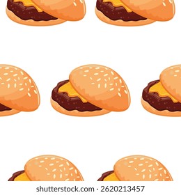 pattern with a hamburger icon with a wheat bun and a beef patty and a melted piece of cheddar cheese, for World Burger Day
