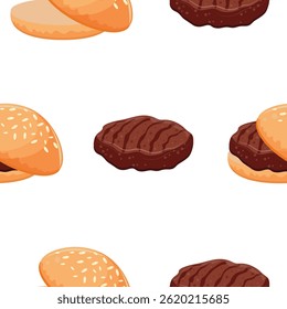 pattern with hamburger icon with wheat bun with congee and grilled beef patty, for World Burger Day