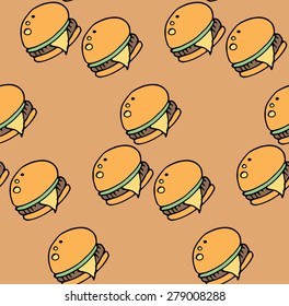 Pattern with hamburger. Simple seamless vector. Hand draw illustration.