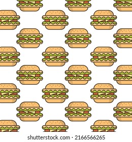 Pattern of hamburger in white background with mini doodle (icons). Vector Illustration